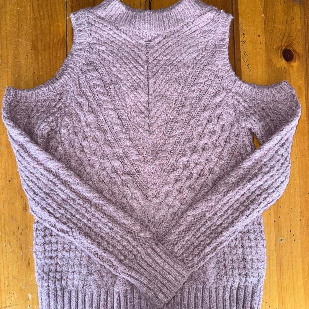 Lavender Cable Knit Cold Shoulder Sweater